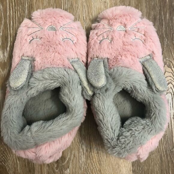 Kinsie girl Pink Gray fuzzy bunny slippers 13/1 - Picture 4 of 5